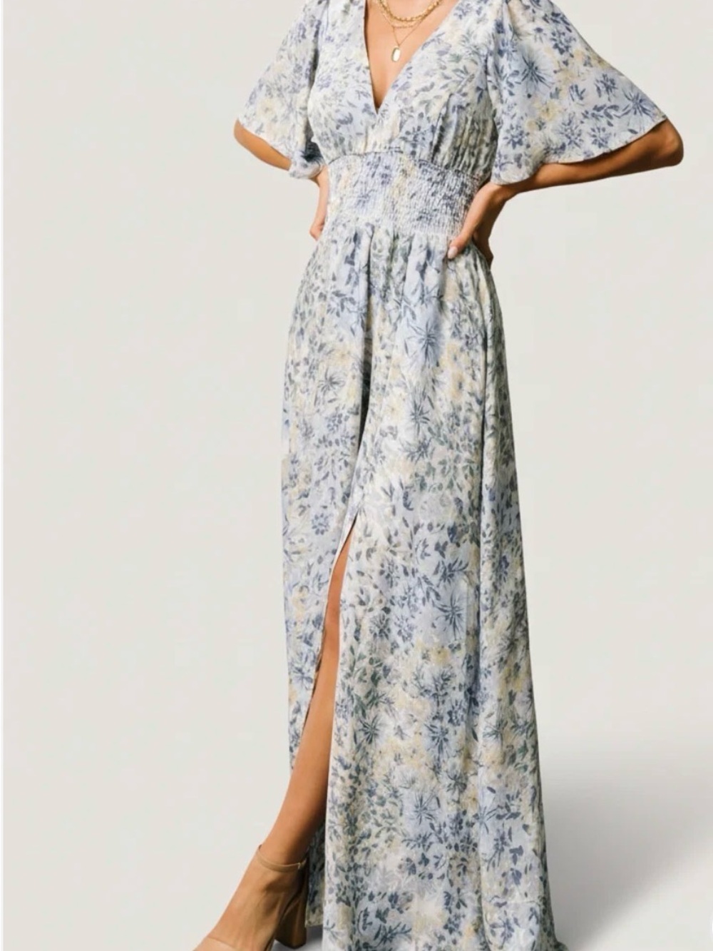 Baltic Born Verona Smocked Maxi Dress – White & Blue Floral